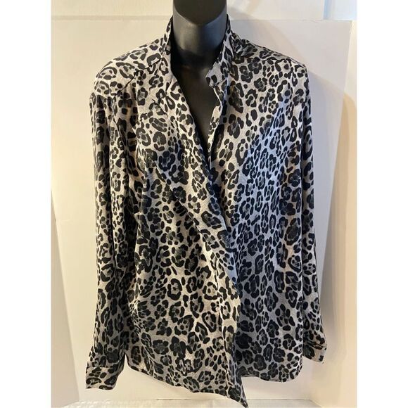 Jones New York signature stretch Xl leopard print Black gray Ls rn#54050 - Picture 1 of 8